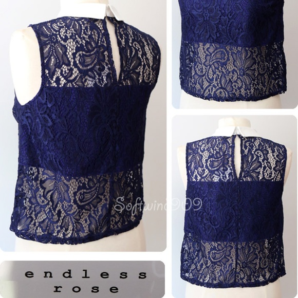 Blue Violet Peter Pan Collar Sheer Lace CUTE Top - Picture 3 of 8